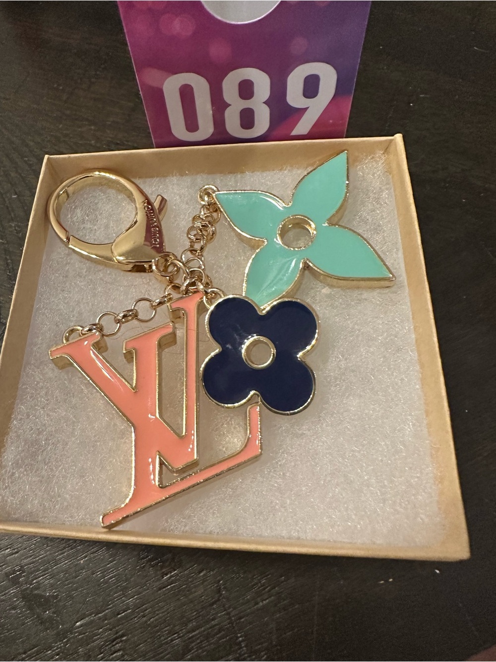 Louis Vuitton Pink, Aqua & Navy Monogram Flower Key Holder Charm